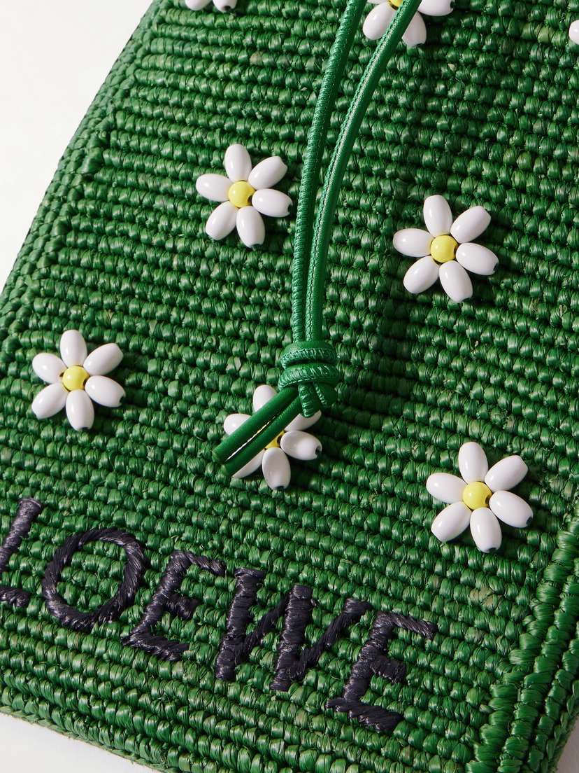 Loewe + Paula's Ibiza Embellished Raffia Shoulder Bag - detail view in Green