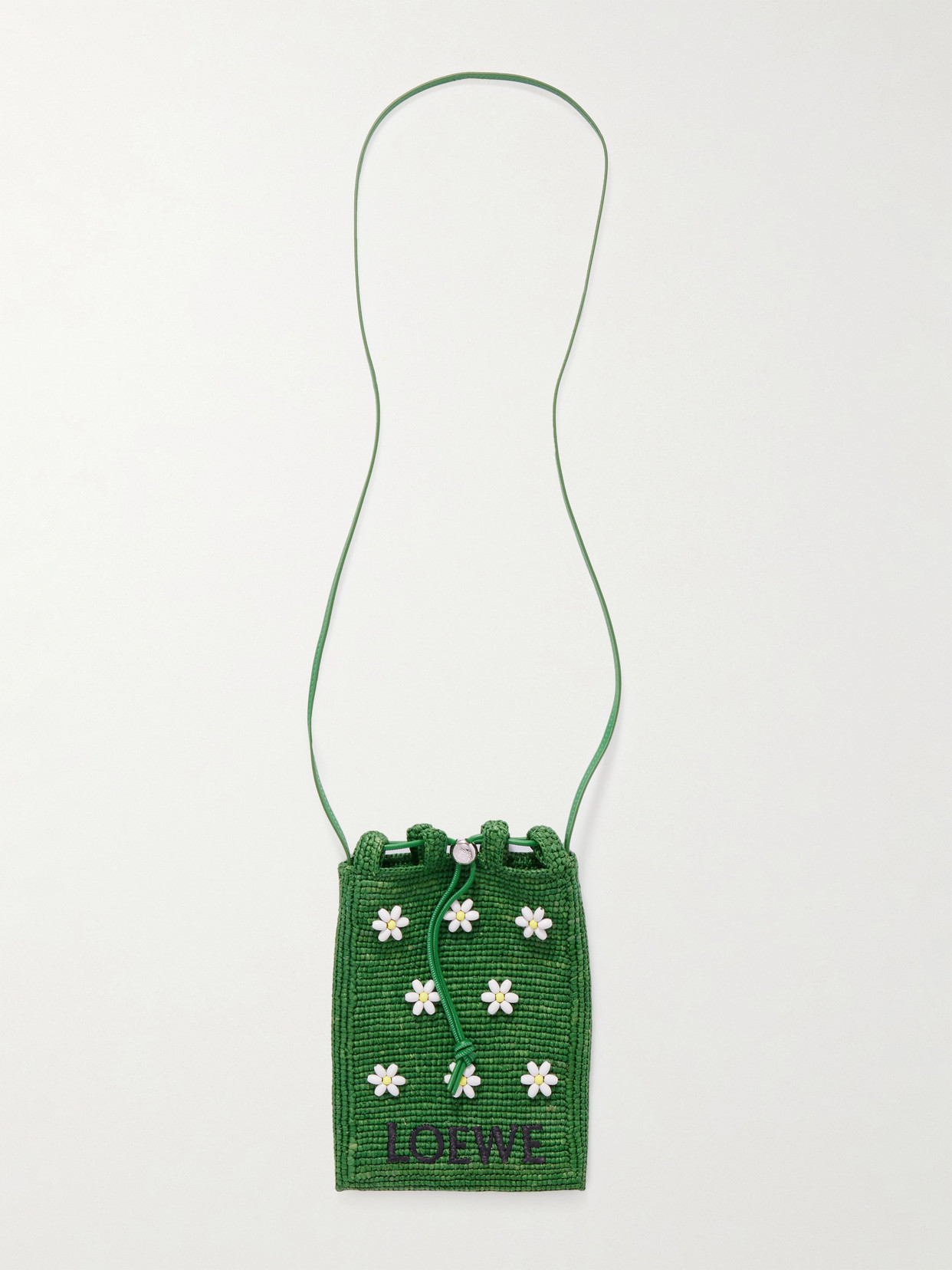 Loewe + Paula's Ibiza Embellished Raffia Shoulder Bag In Green