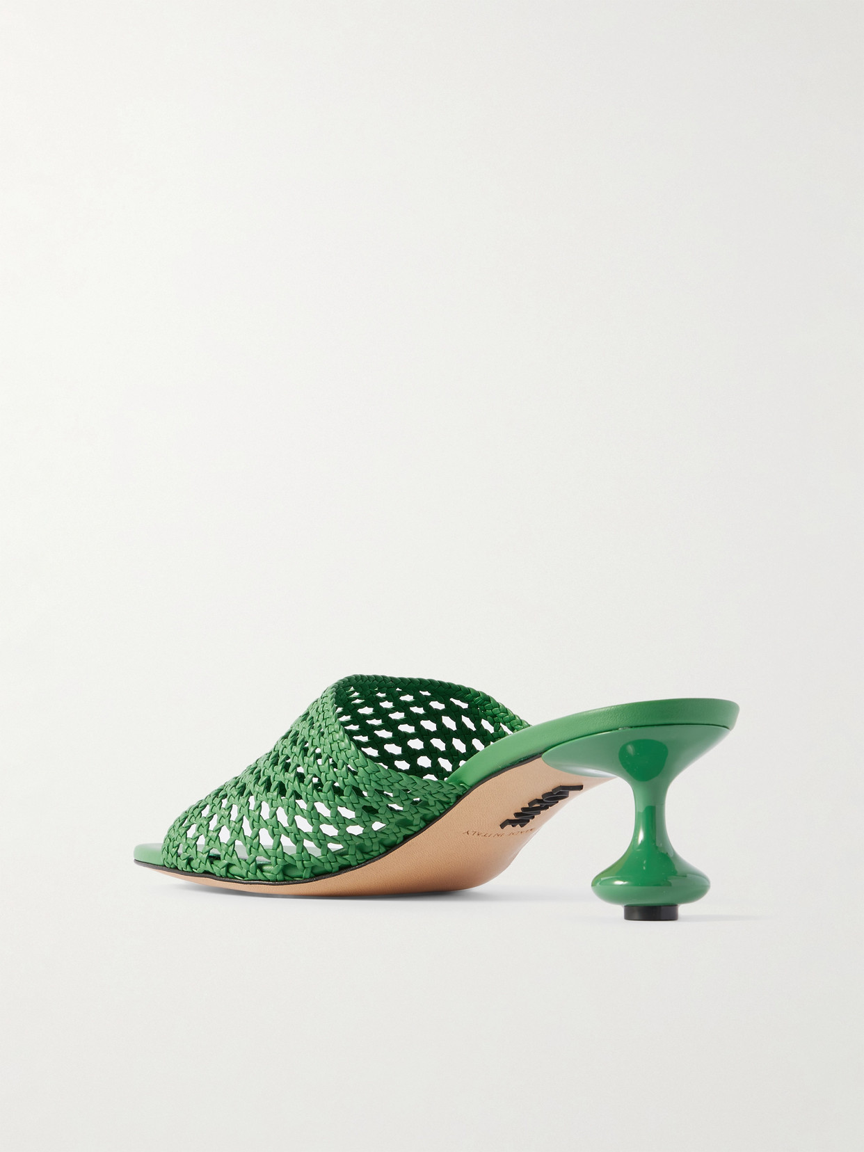 Loewe Toy Leather Woven Slide Sandals In Green