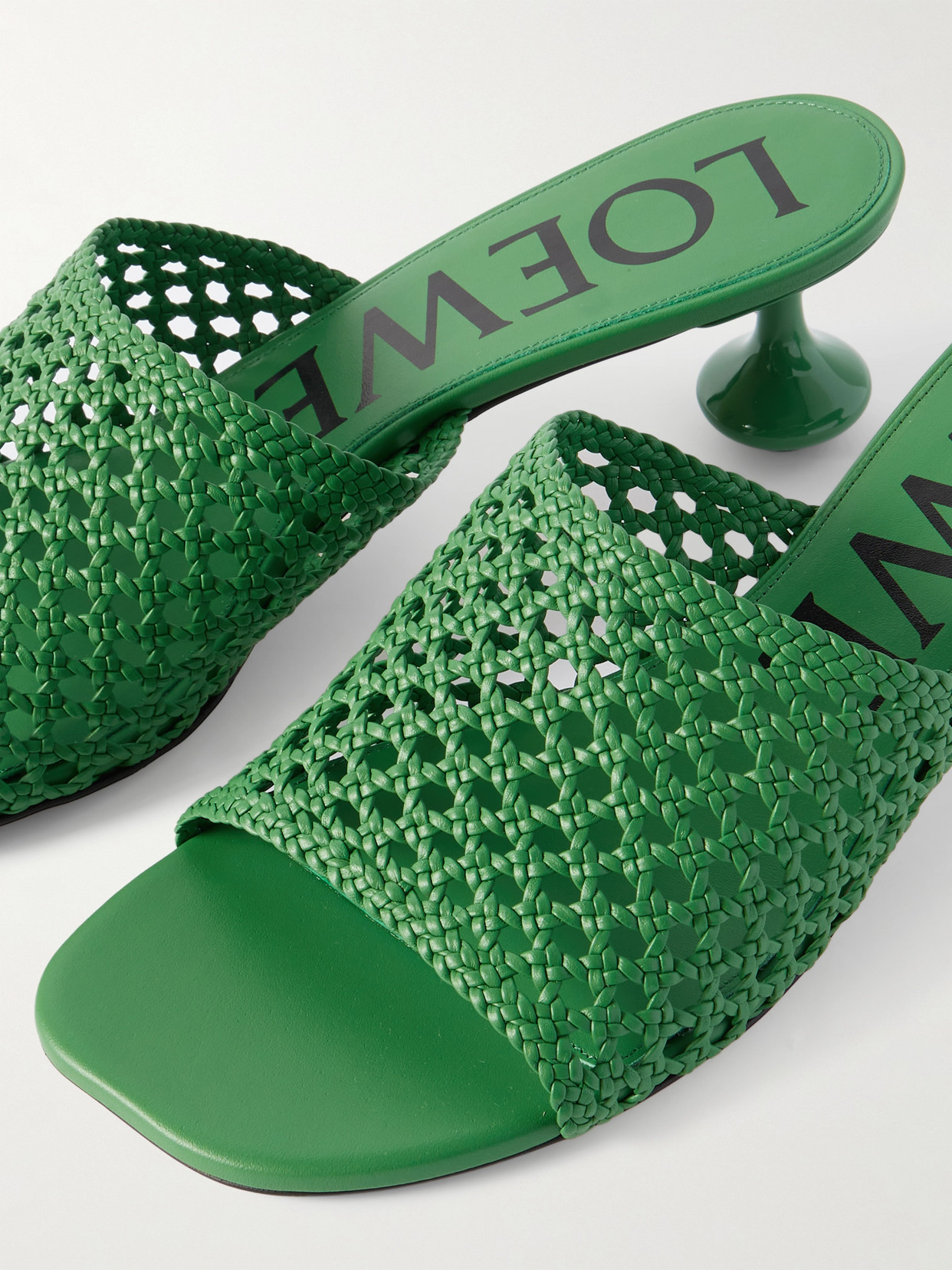 Loewe Toy Leather Woven Slide Sandals In Green