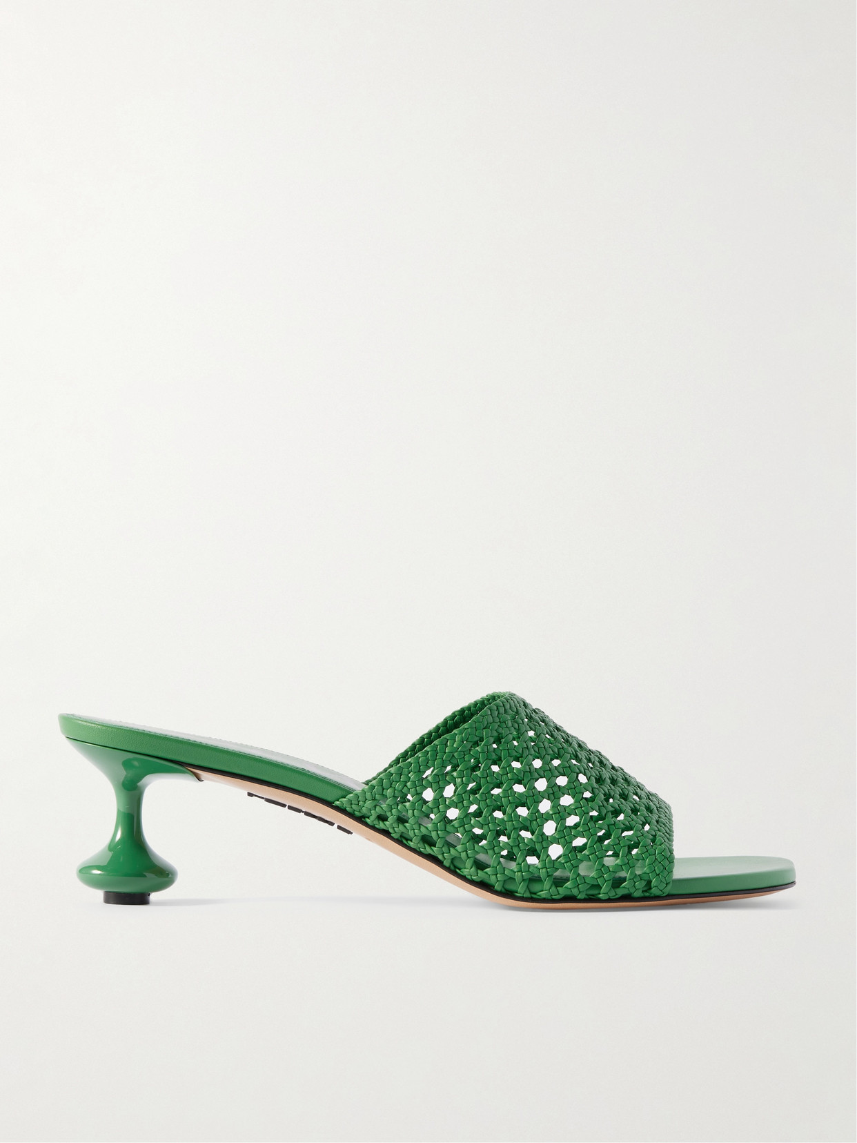 Loewe Toy Leather Woven Slide Sandals In Green