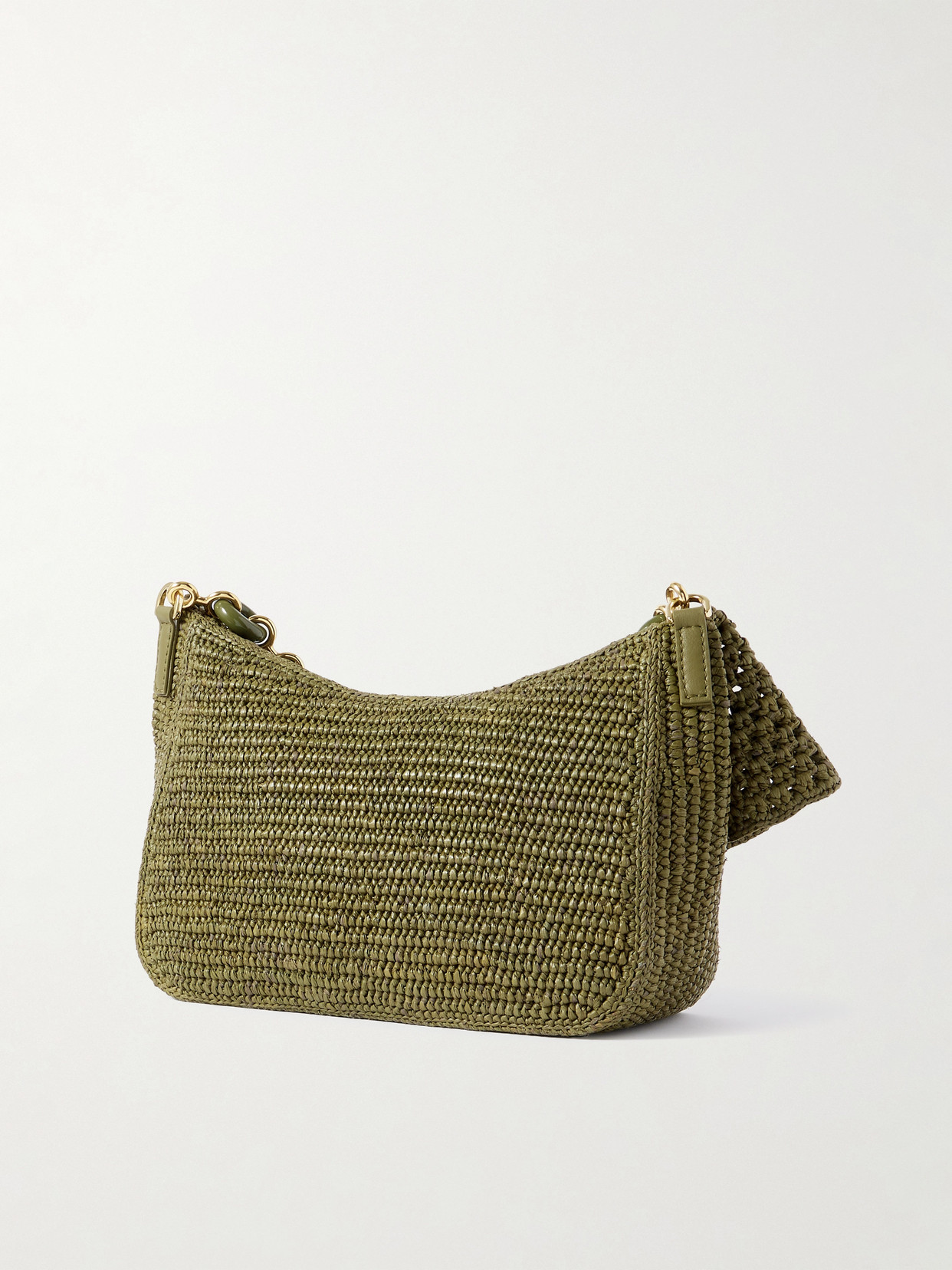 Loewe + Paula's Ibiza Ola Embellished Leather-trimmed Raffia Shoulder Bag In Green
