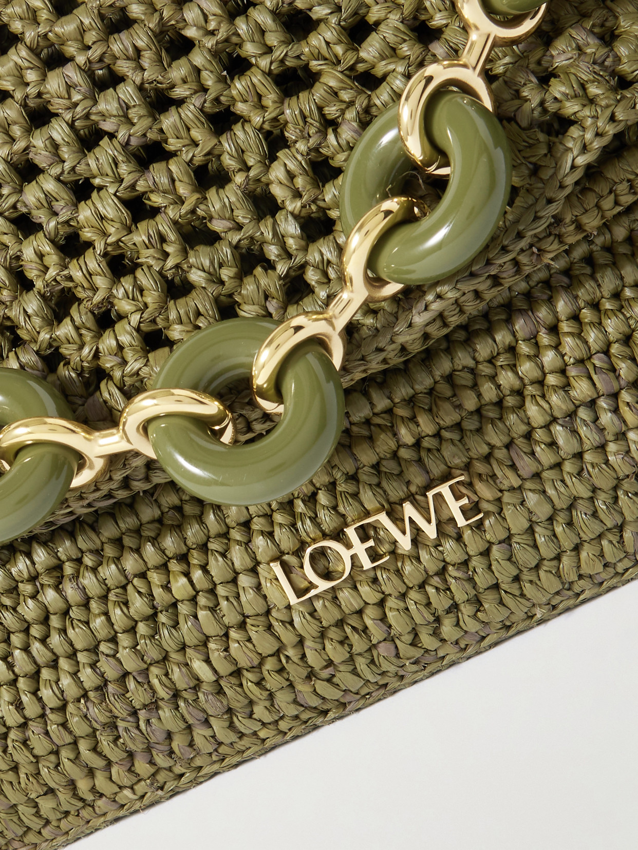 Loewe + Paula's Ibiza Ola Embellished Leather-trimmed Raffia Shoulder Bag In Green