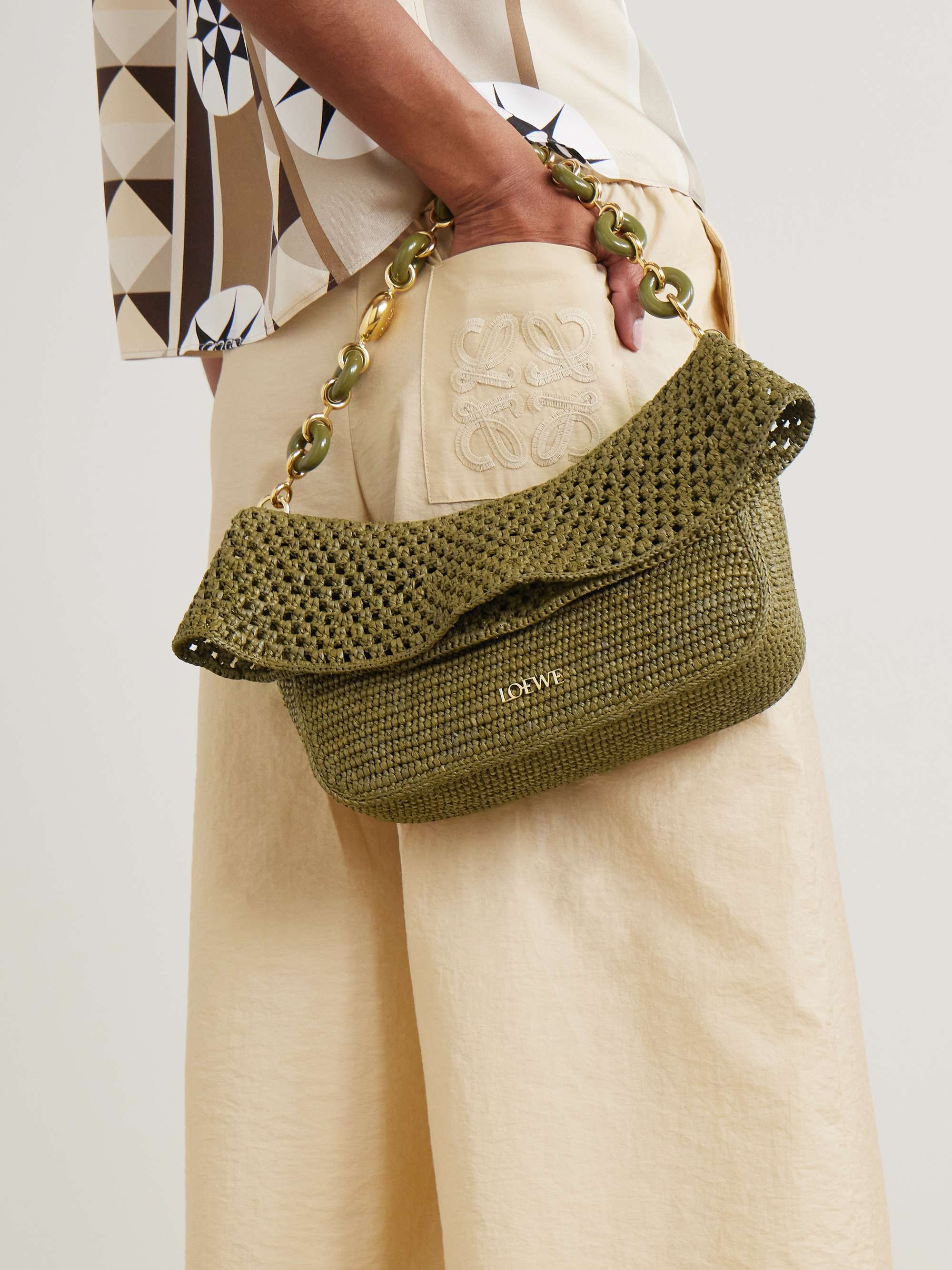 LOEWE + Paula's Ibiza Ola ラフィア ショルダーバッグ レザー