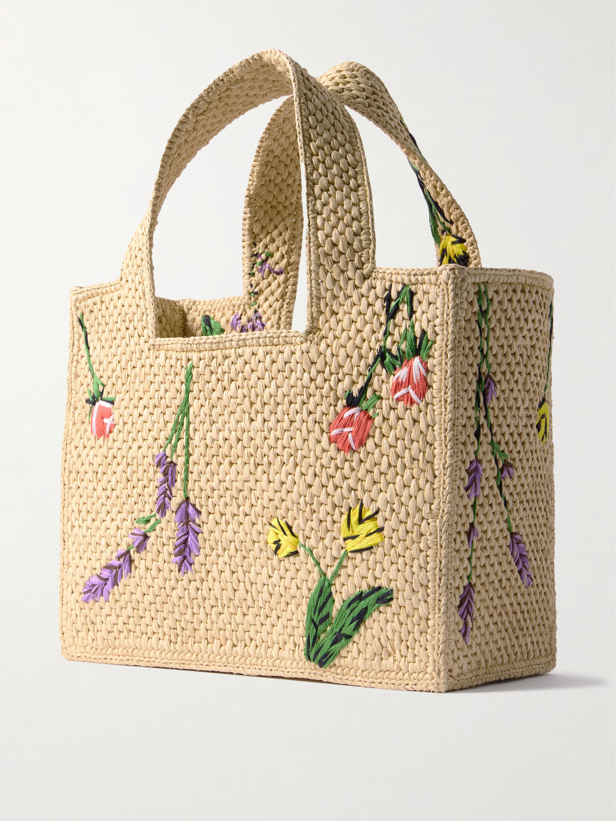 Loewe Font Flowers Small Raffia Tote Bag In Neutrals