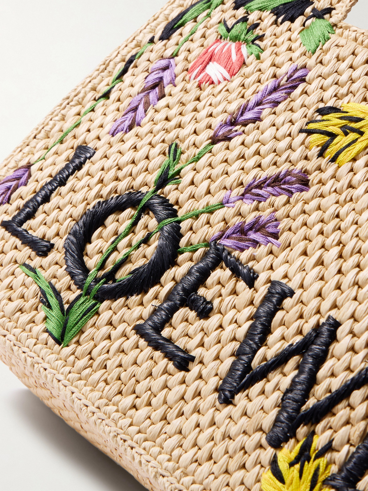 Loewe Font Flowers Small Raffia Tote Bag In Neutrals