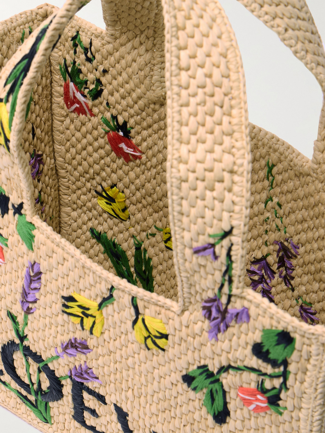Loewe Font Flowers Small Raffia Tote Bag In Neutrals