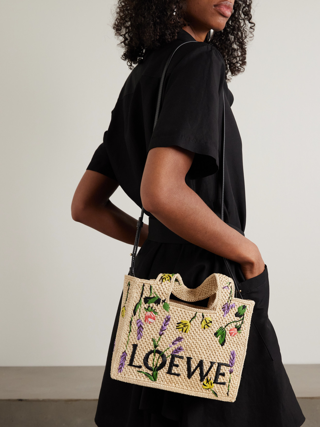 Loewe Font Flowers Small Raffia Tote Bag In Neutrals