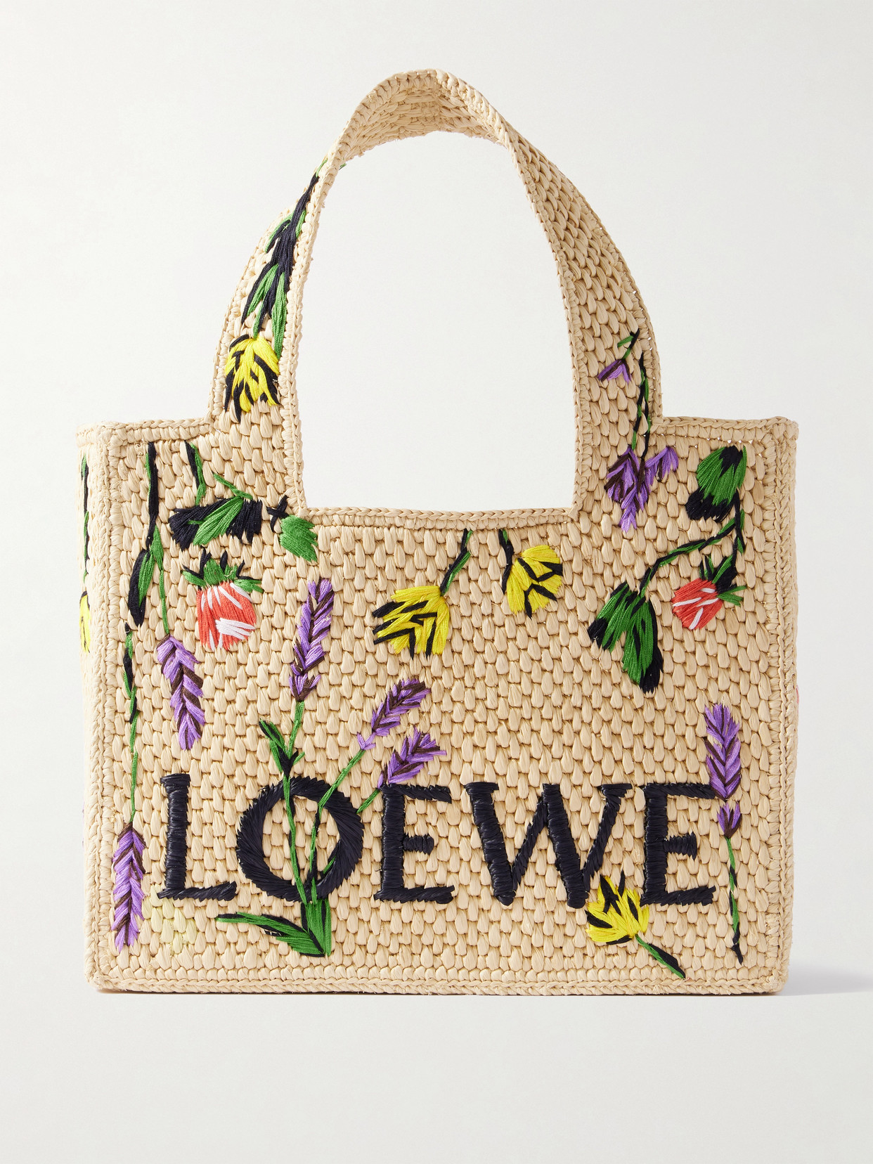 Loewe + Paula's Ibiza Small Embroidered Raffia Tote In Neutrals