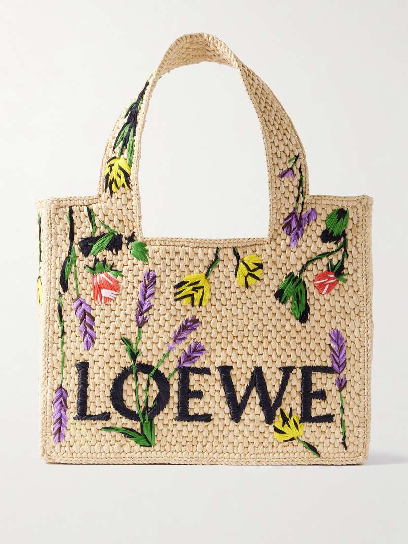 Loewe + Paula's Ibiza Small Embroidered Raffia Tote