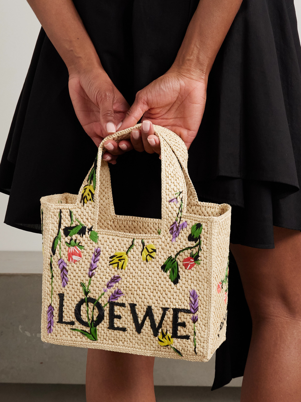 Loewe Font Flowers Small Raffia Tote Bag In Neutrals