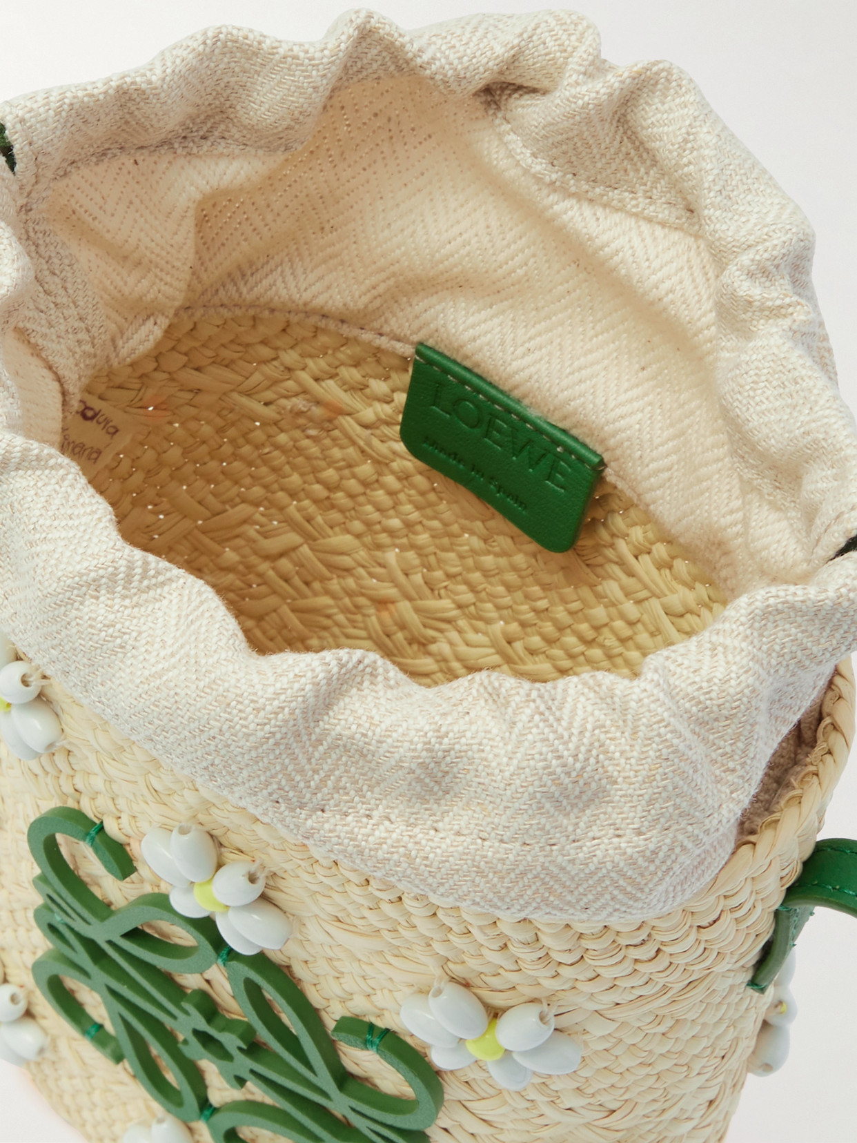 Loewe + Paula's Ibiza Anagram Beaded Leather-trimmed Raffia Shoulder Bag