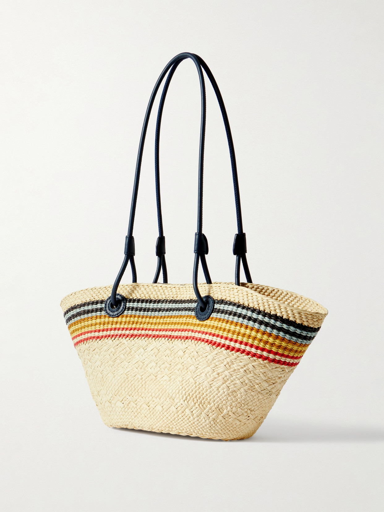 Loewe + Paula's Ibiza Anagram Basket Small Leather-trimmed Striped Raffia Tote In Neutrals