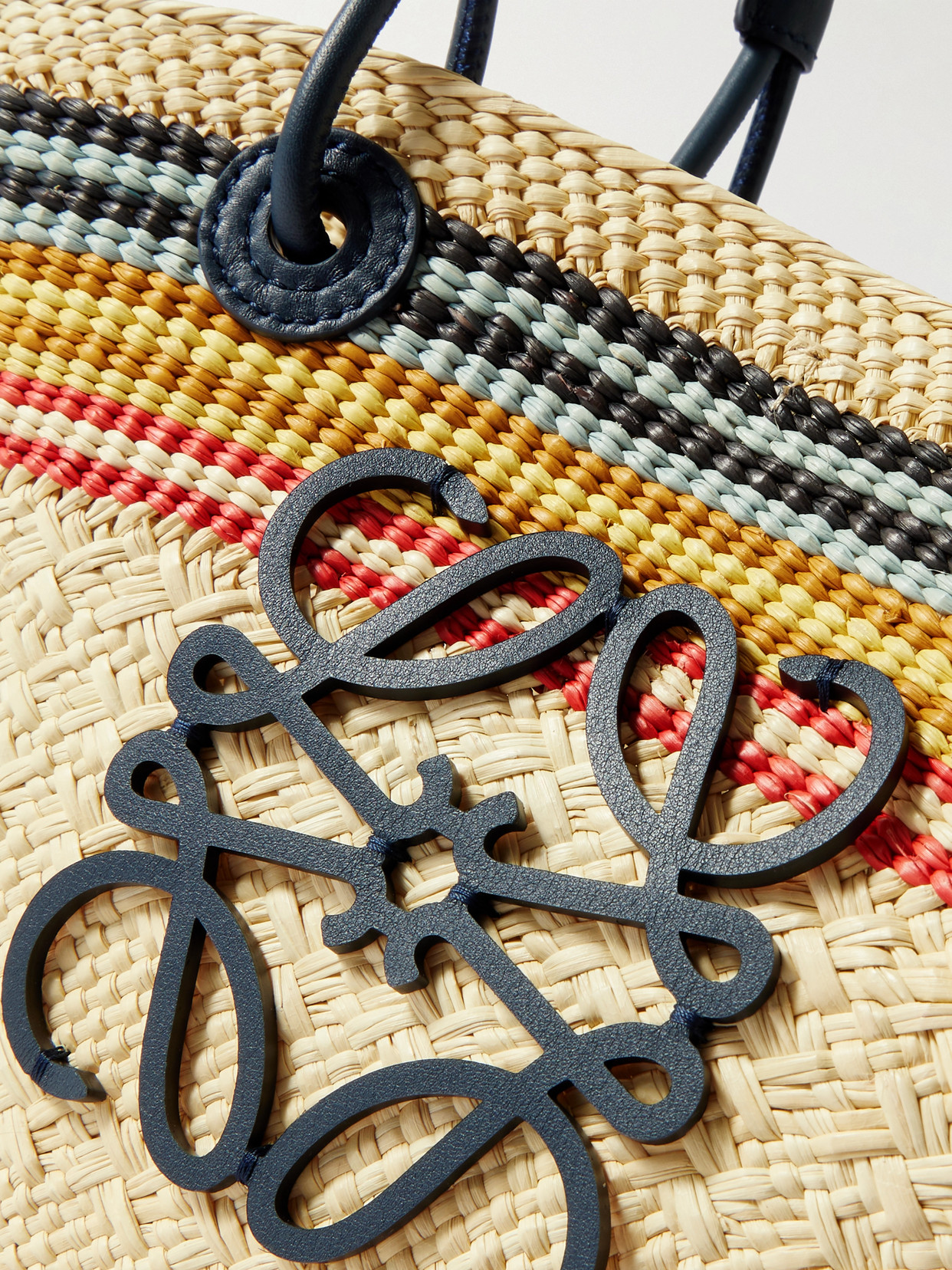 Loewe + Paula's Ibiza Anagram Basket Small Leather-trimmed Striped Raffia Tote In Neutrals