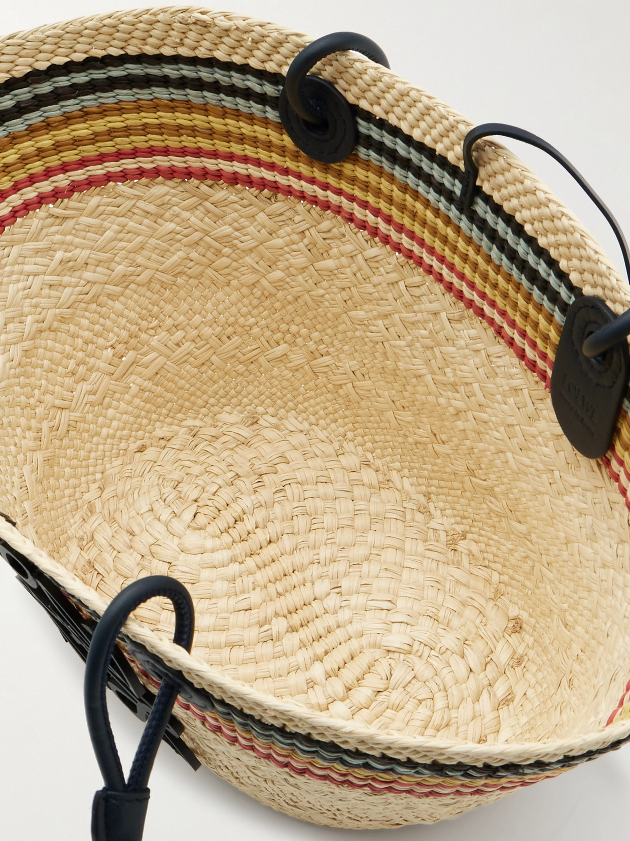 Loewe + Paula's Ibiza Anagram Basket Small Leather-trimmed Striped Raffia Tote In Neutrals
