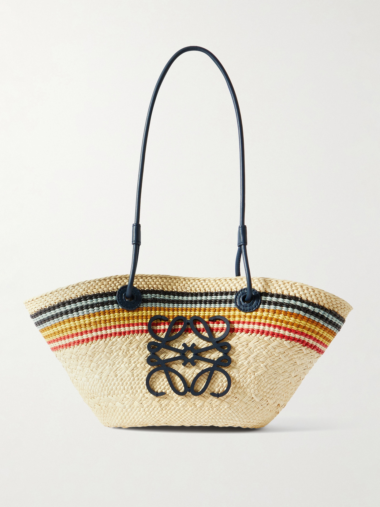 Loewe + Paula's Ibiza Anagram Basket Small Leather-trimmed Striped Raffia Tote In Neutrals
