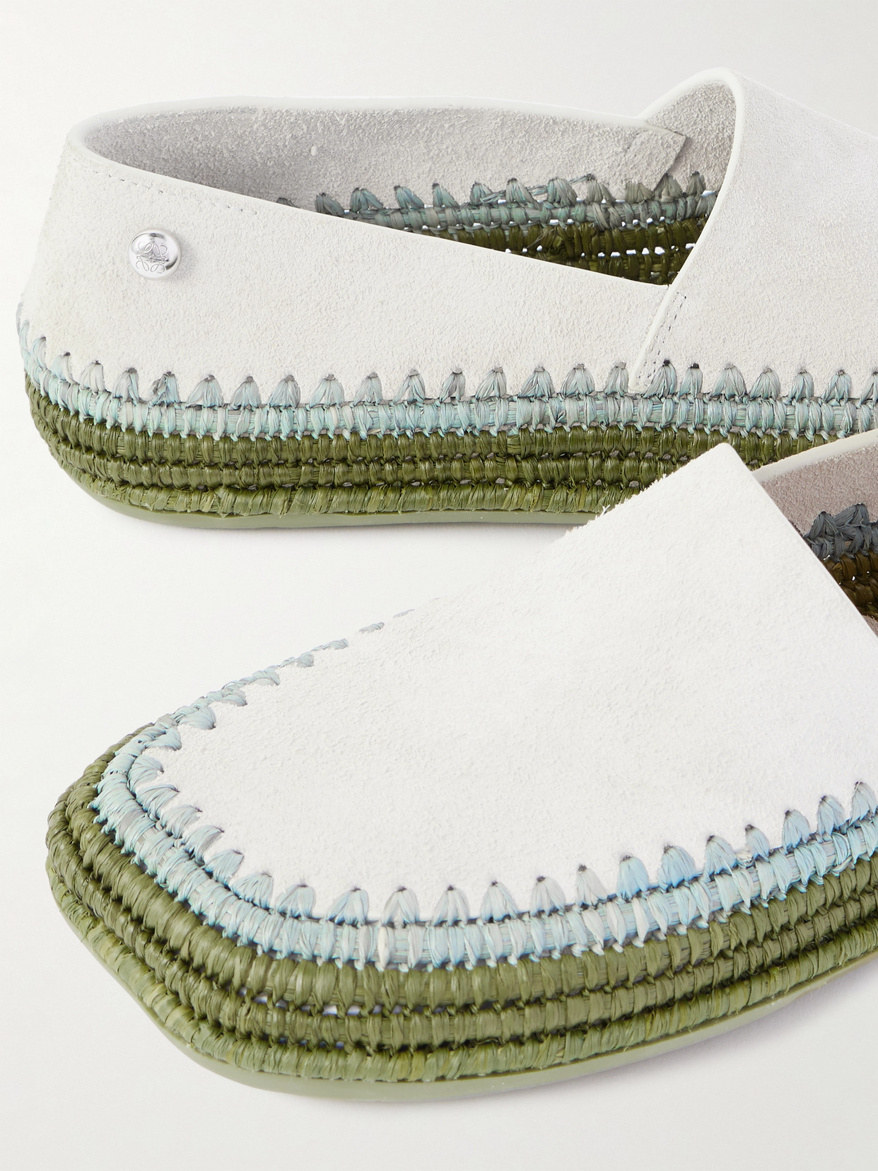 Loewe Rio Slipper In Suede And Raffia