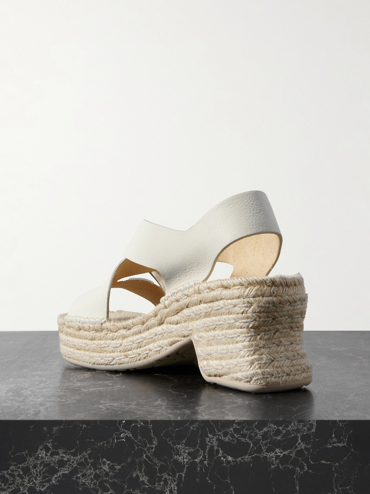 Loewe + Paula's Ibiza Petal Leather And Raffia Espadrille Platform Sandals In White
