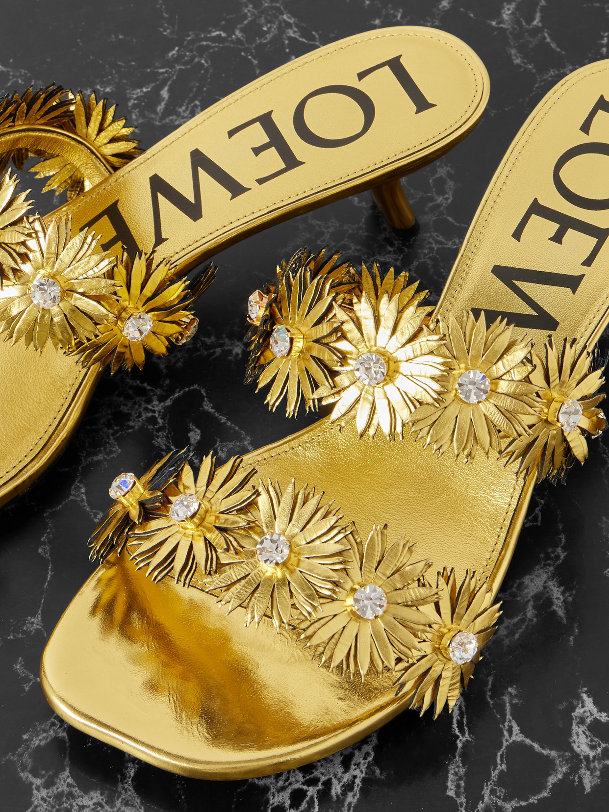 Loewe + Paula's Ibiza Crystal-embellished Metallic Leather Sandals In Gold