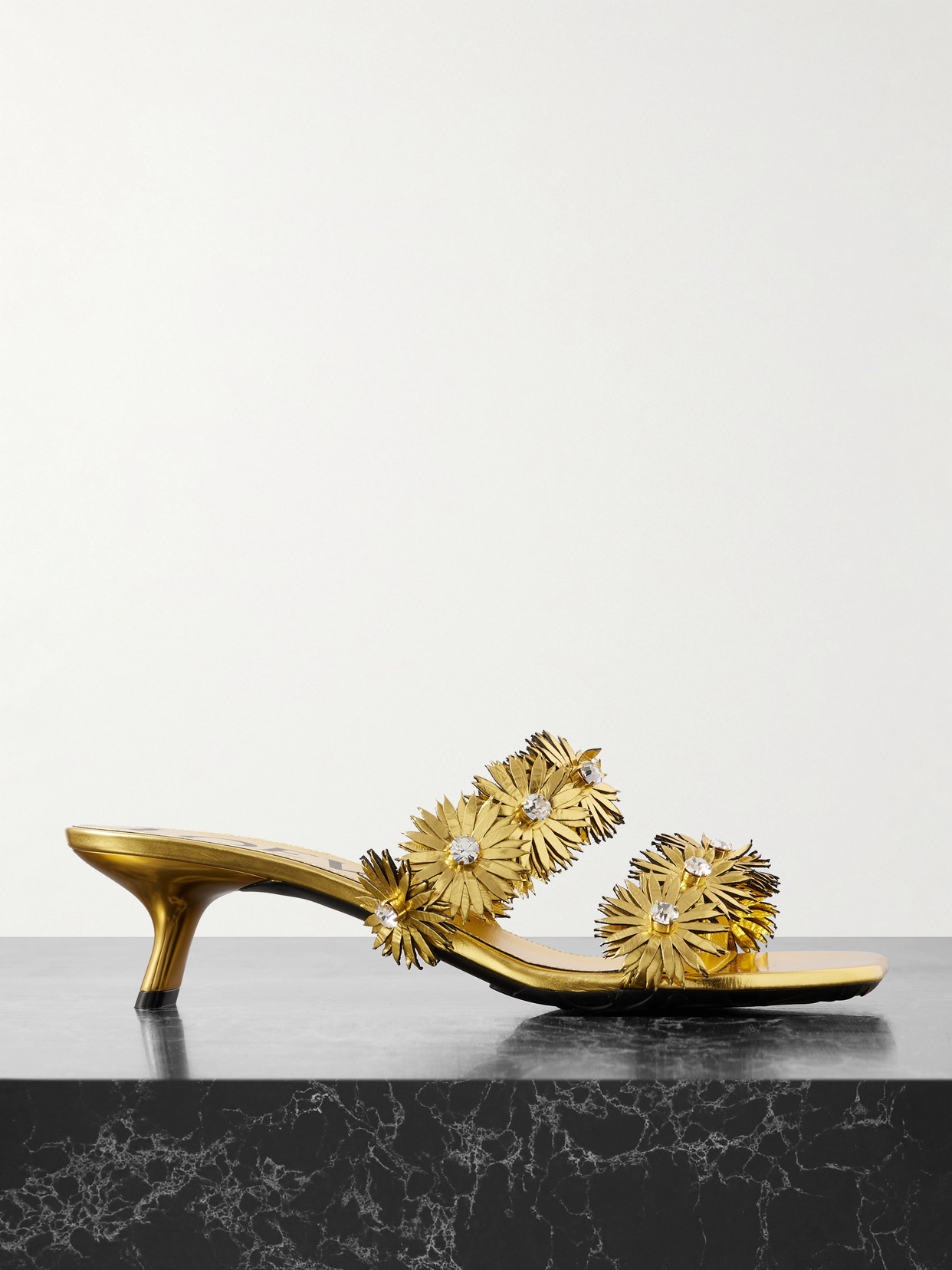 Loewe + Paula's Ibiza Crystal-embellished Metallic Leather Sandals In Gold