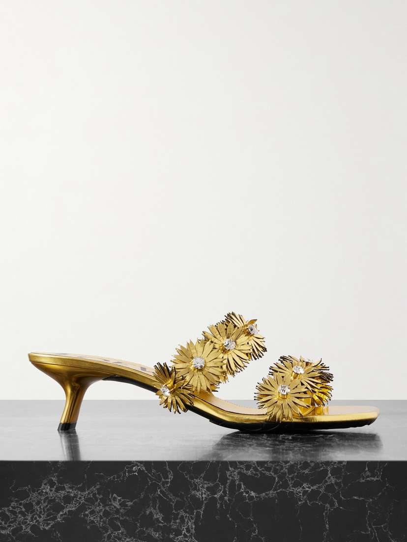 Loewe + Paula's Ibiza Crystal-embellished Metallic Leather Sandals