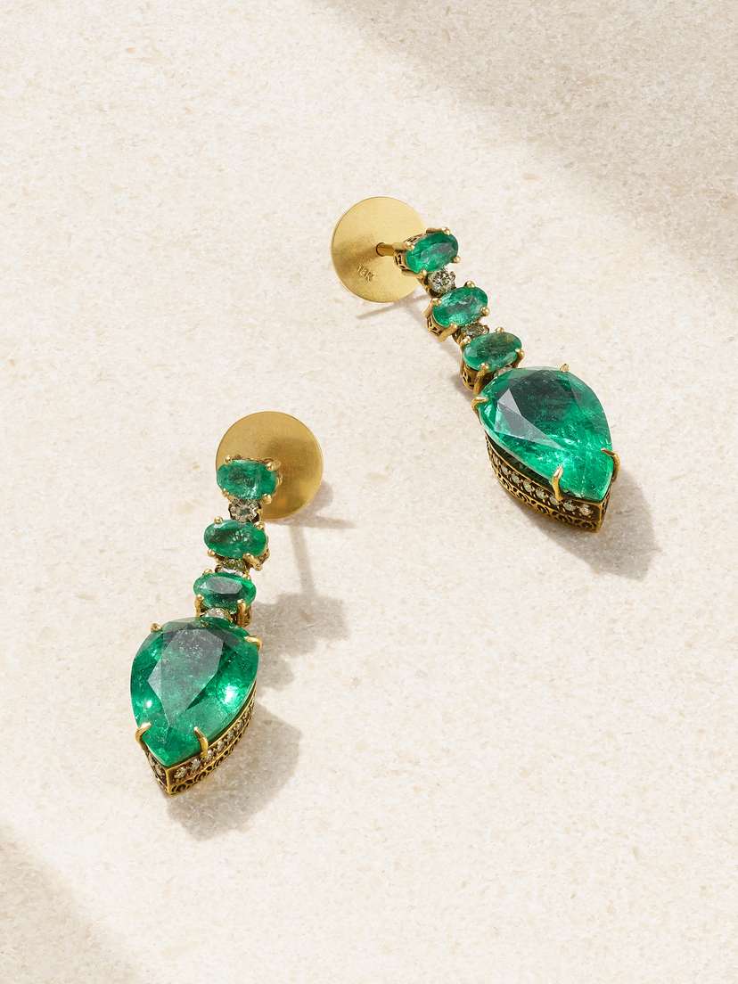 Amrapali London 18-karat Gold, Emerald And Diamond Earrings