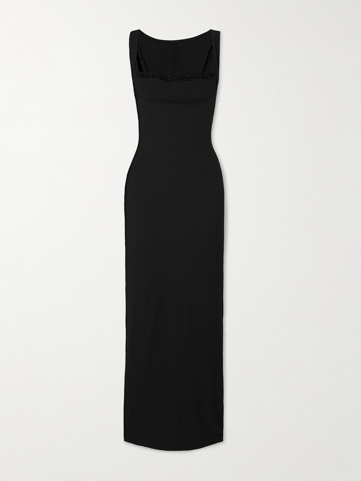 Skims Soft Lounge Lace Scoop Neck Long Dress In Black