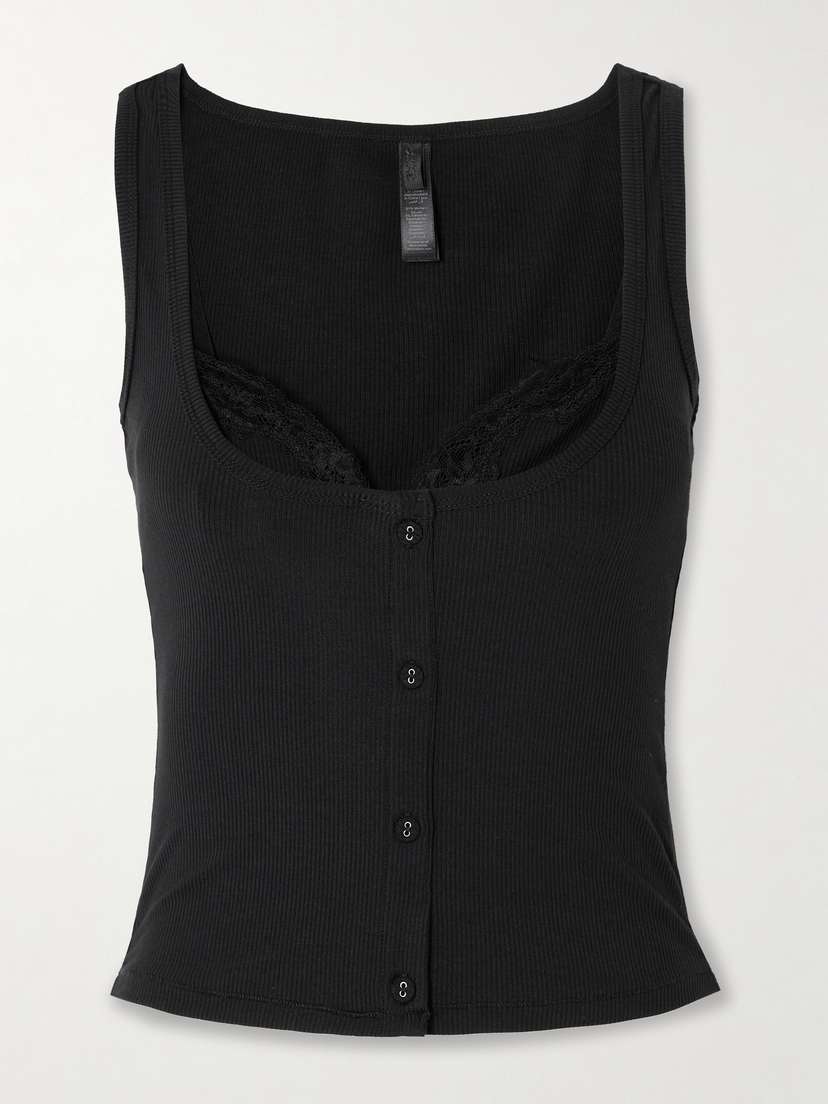 Skims Soft Lounge Lace Tank - Onyx
