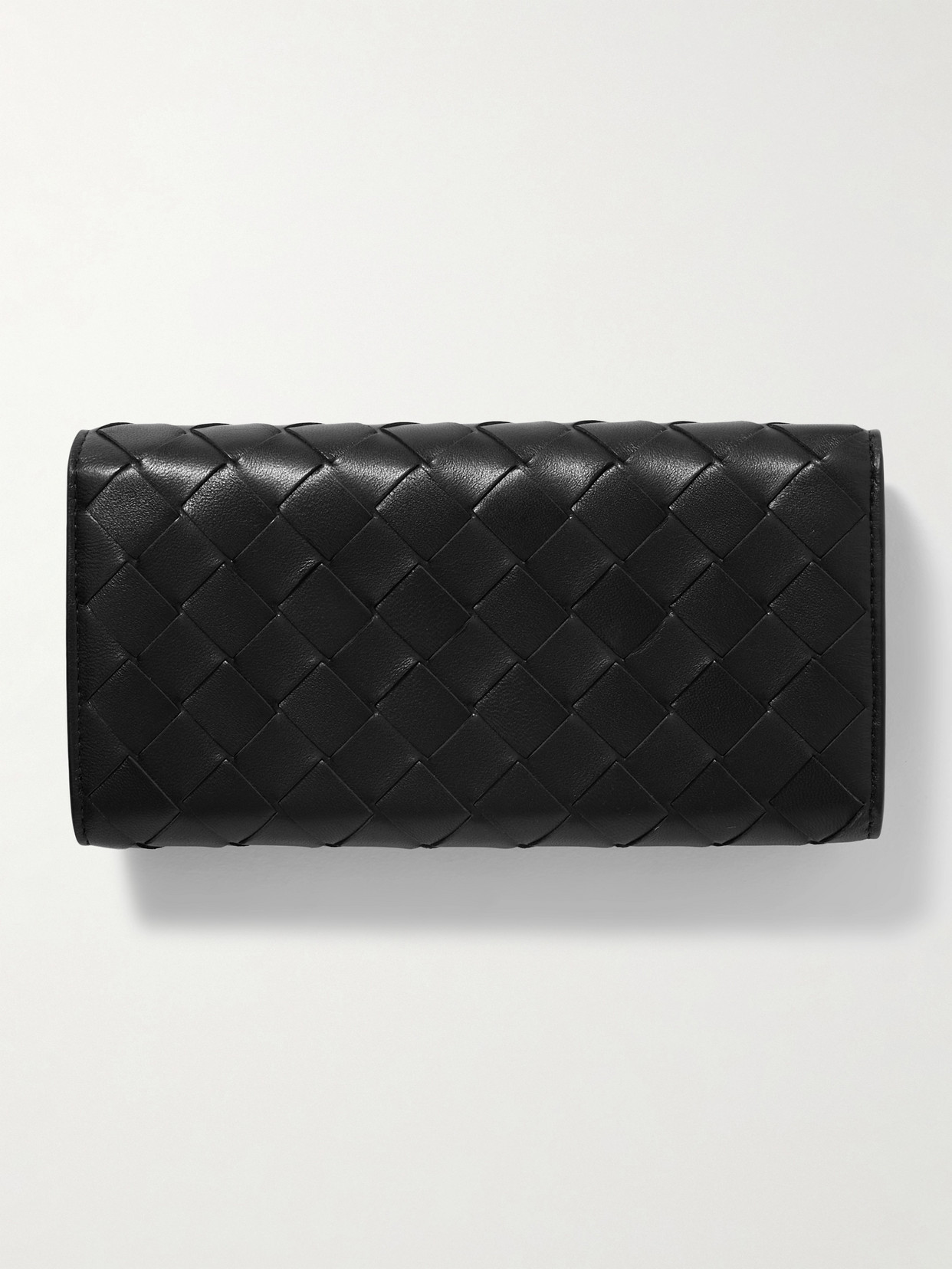 Bottega Veneta Intrecciato Large Flap Wallet In Black