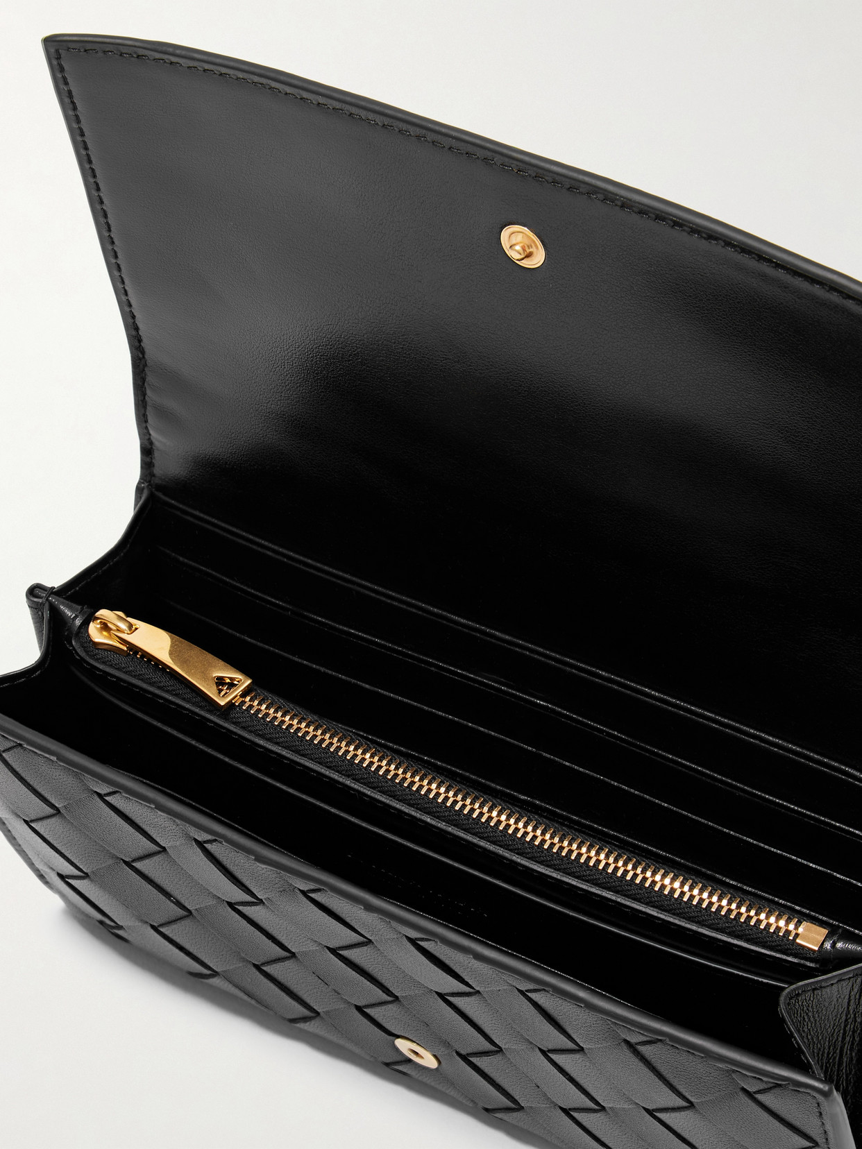 Bottega Veneta Intrecciato Large Flap Wallet In Black