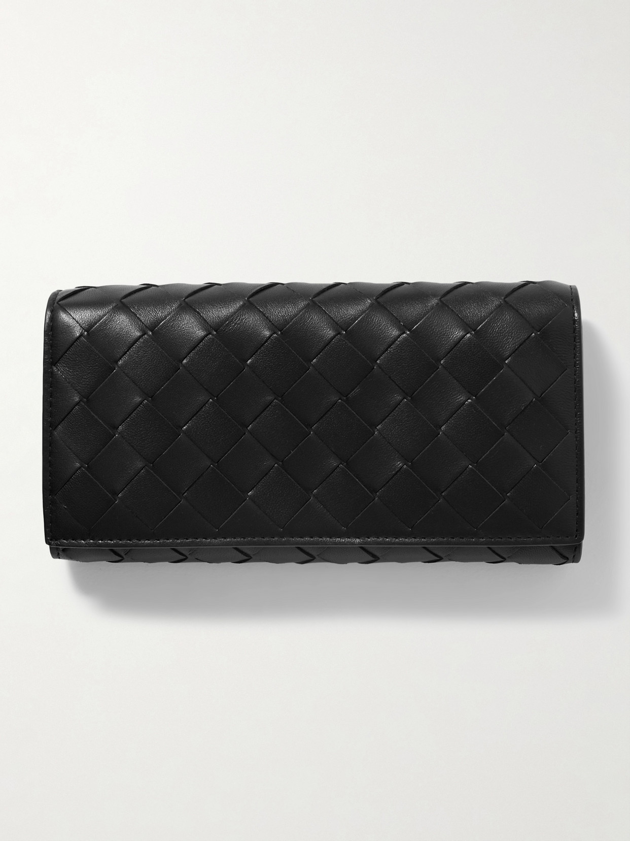 Bottega Veneta Intrecciato Large Flap Wallet In Black