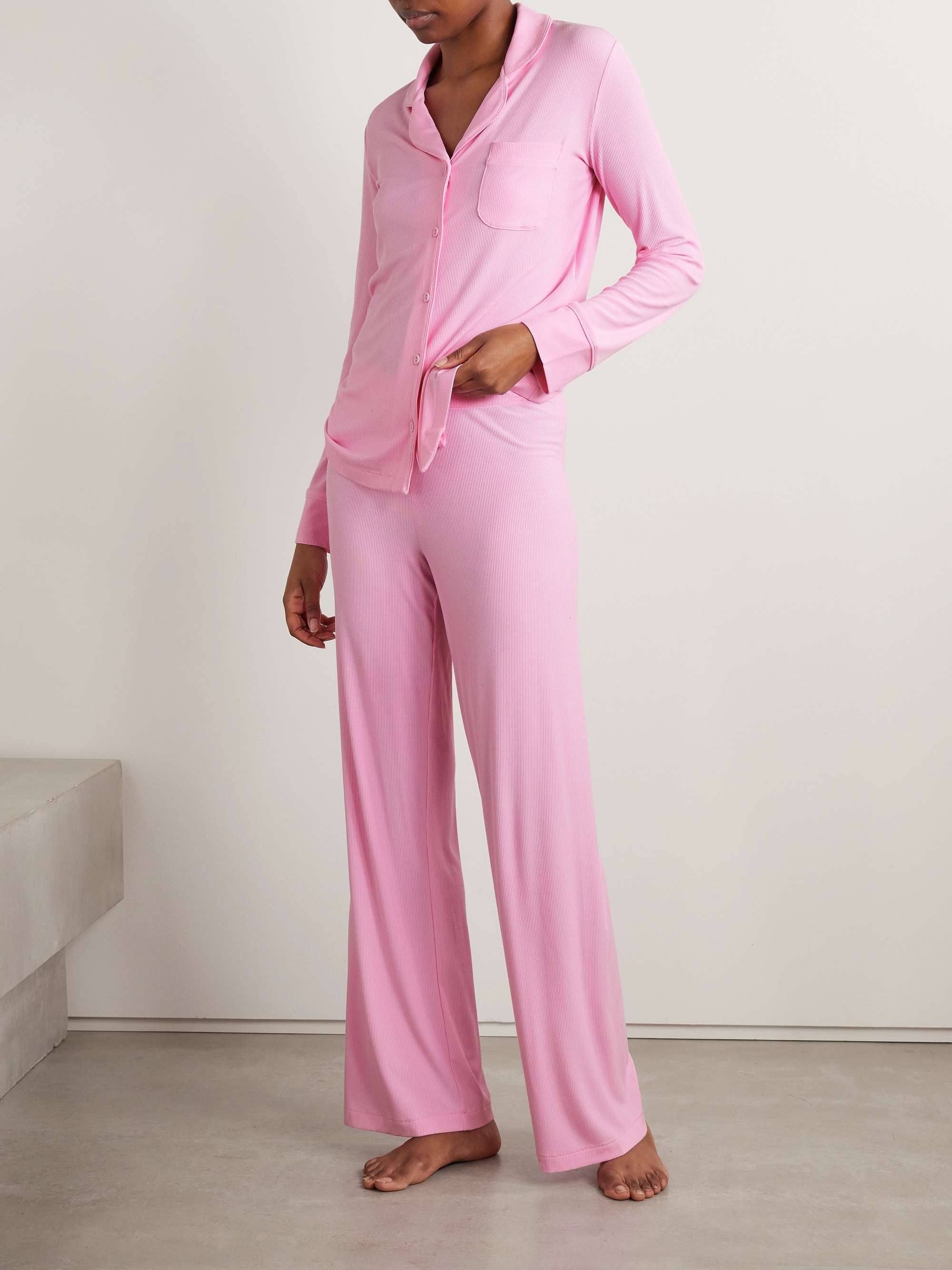 SKIMS Pyjama en jersey de modal stretch côtelé, Heather Grey