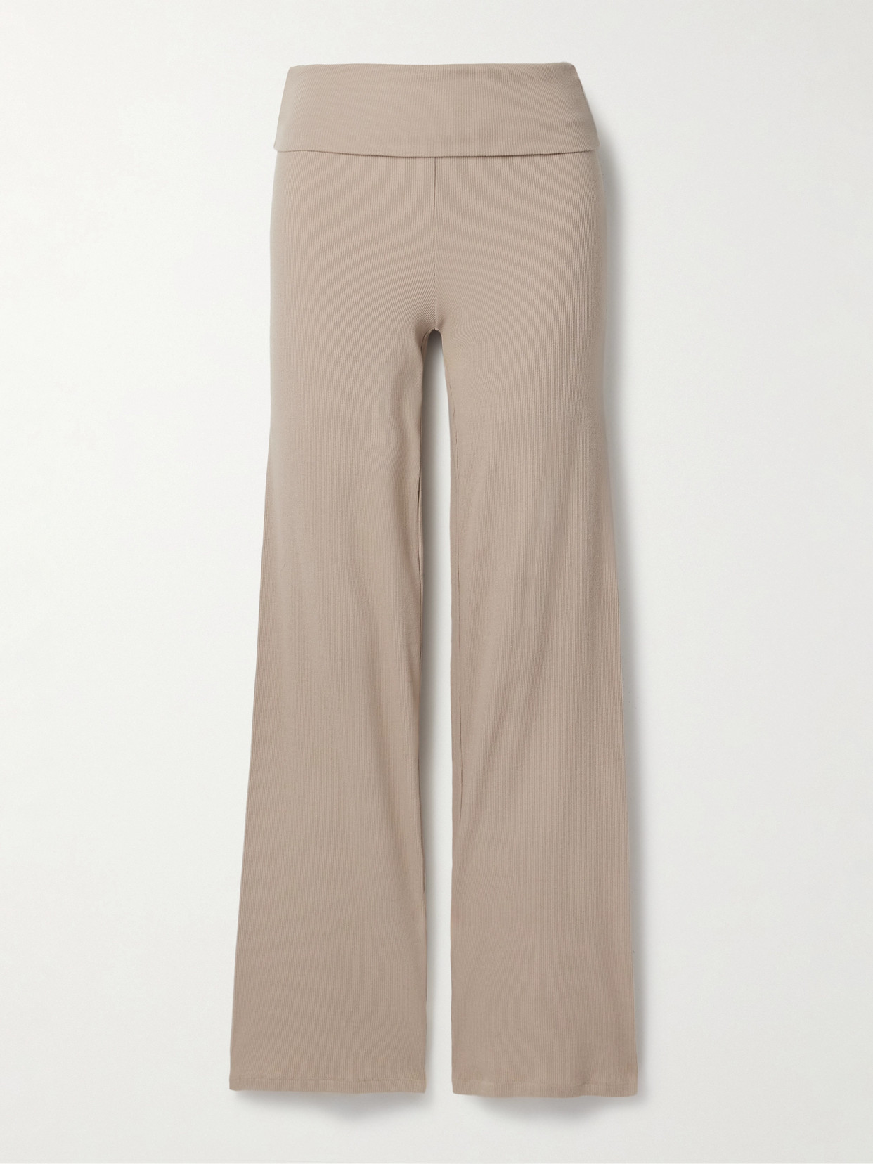 Skims Cotton Rib Foldover Stretch-cotton Jersey Pants In Brown