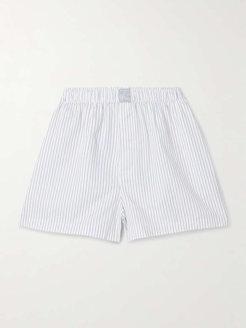Skims Boxer Striped Cotton-poplin Shorts - Zen Blue Stripe
