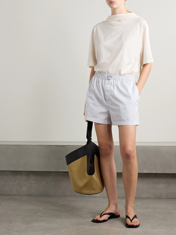 Skims Boxer striped cotton-poplin shorts - Zen Blue Stripe
