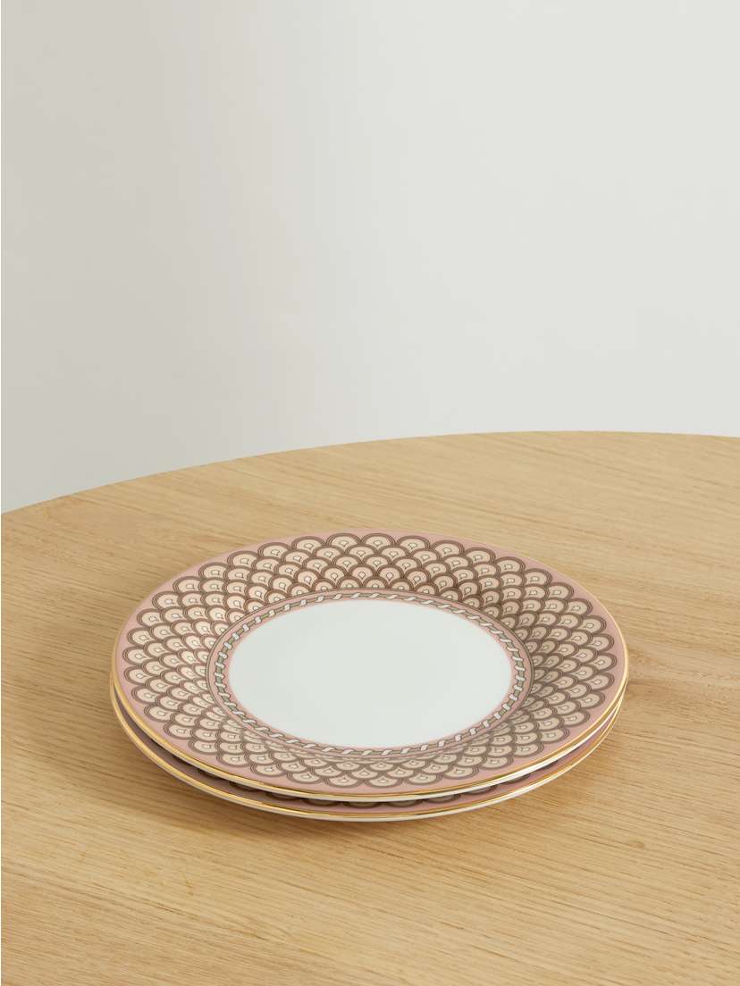 La DoubleJ Set Of Two Gold-plated Porcelain Dessert Plates