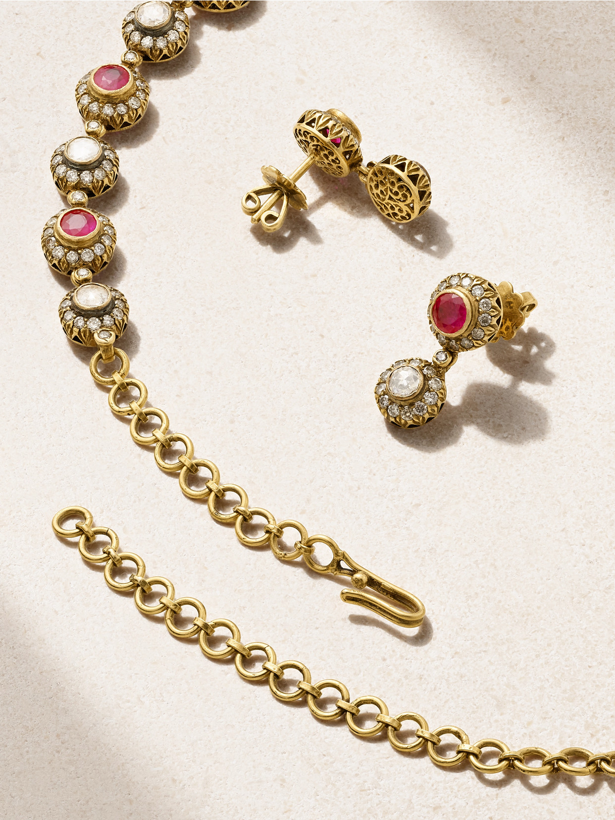 Amrapali London 18-karat Gold, Ruby And Diamond Earrings And Necklace Set In Gold