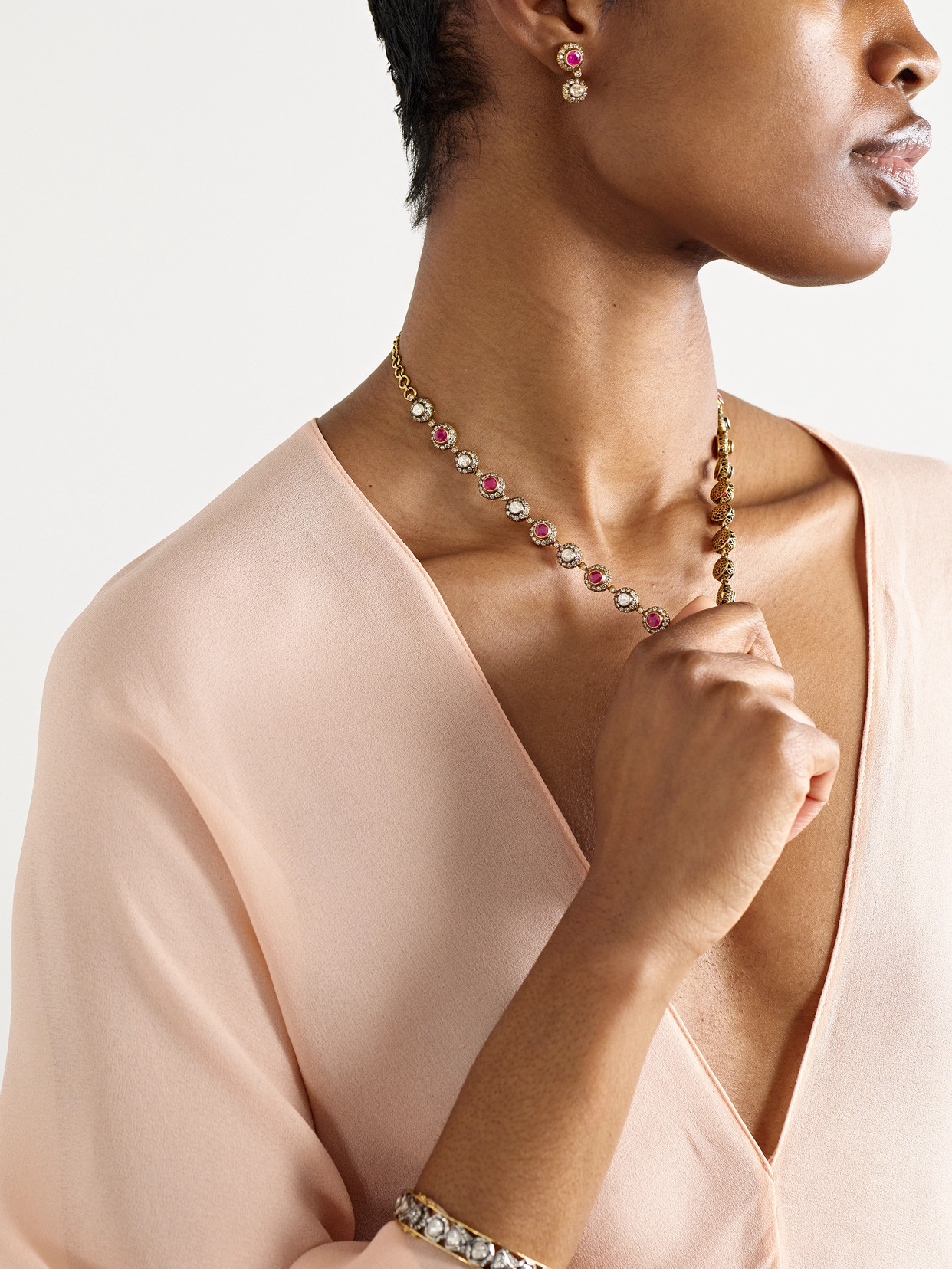 Amrapali London 18-karat Gold, Ruby And Diamond Earrings And Necklace Set In Gold