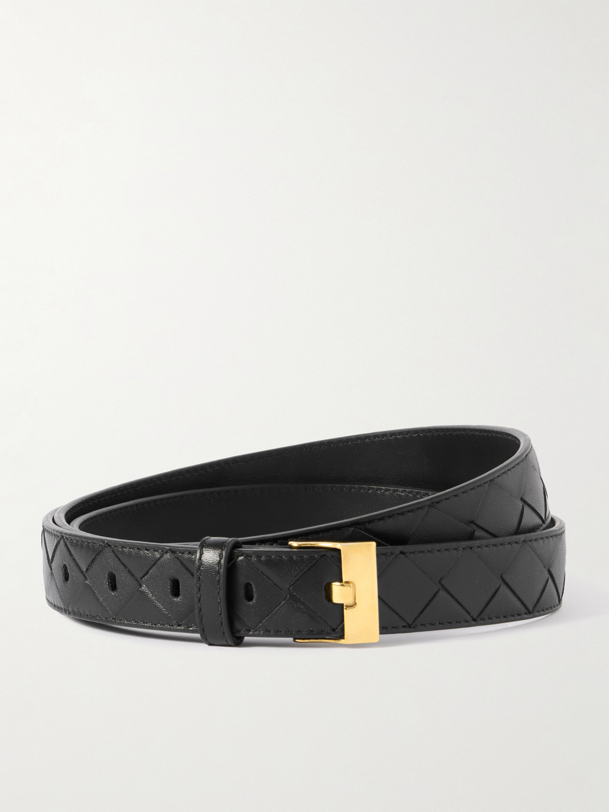 Bottega Veneta Intrecciato Leather Belt In Black
