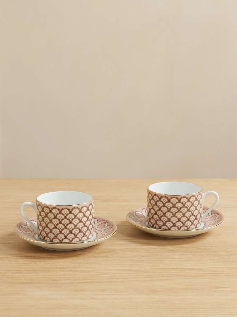 La DoubleJ Impero Set Of Two Gold-plated Porcelain Teacups And Saucers