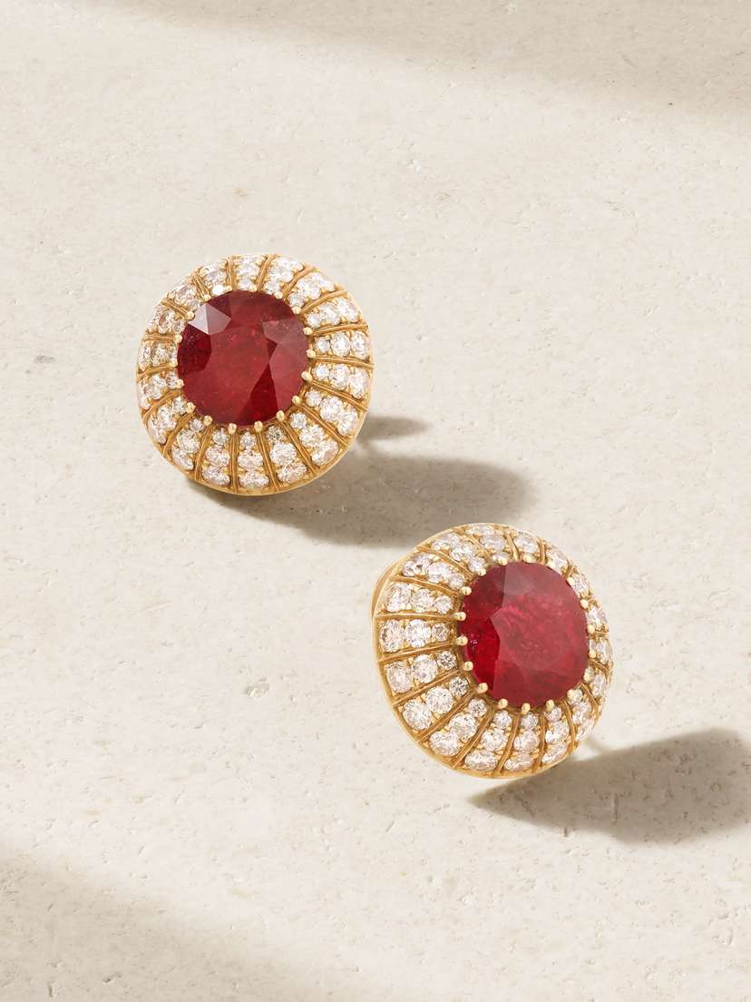 Amrapali London 18-karat Gold, Ruby And Diamond Earrings
