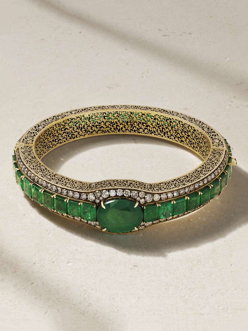 Amrapali London Rhodium-plated 18-karat Gold, Emerald And Diamond Bracelet