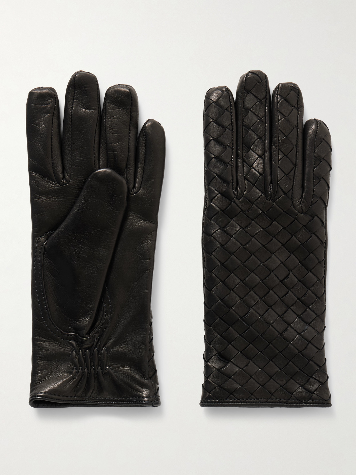 Bottega Veneta Intrecciato Leather Gloves In Black