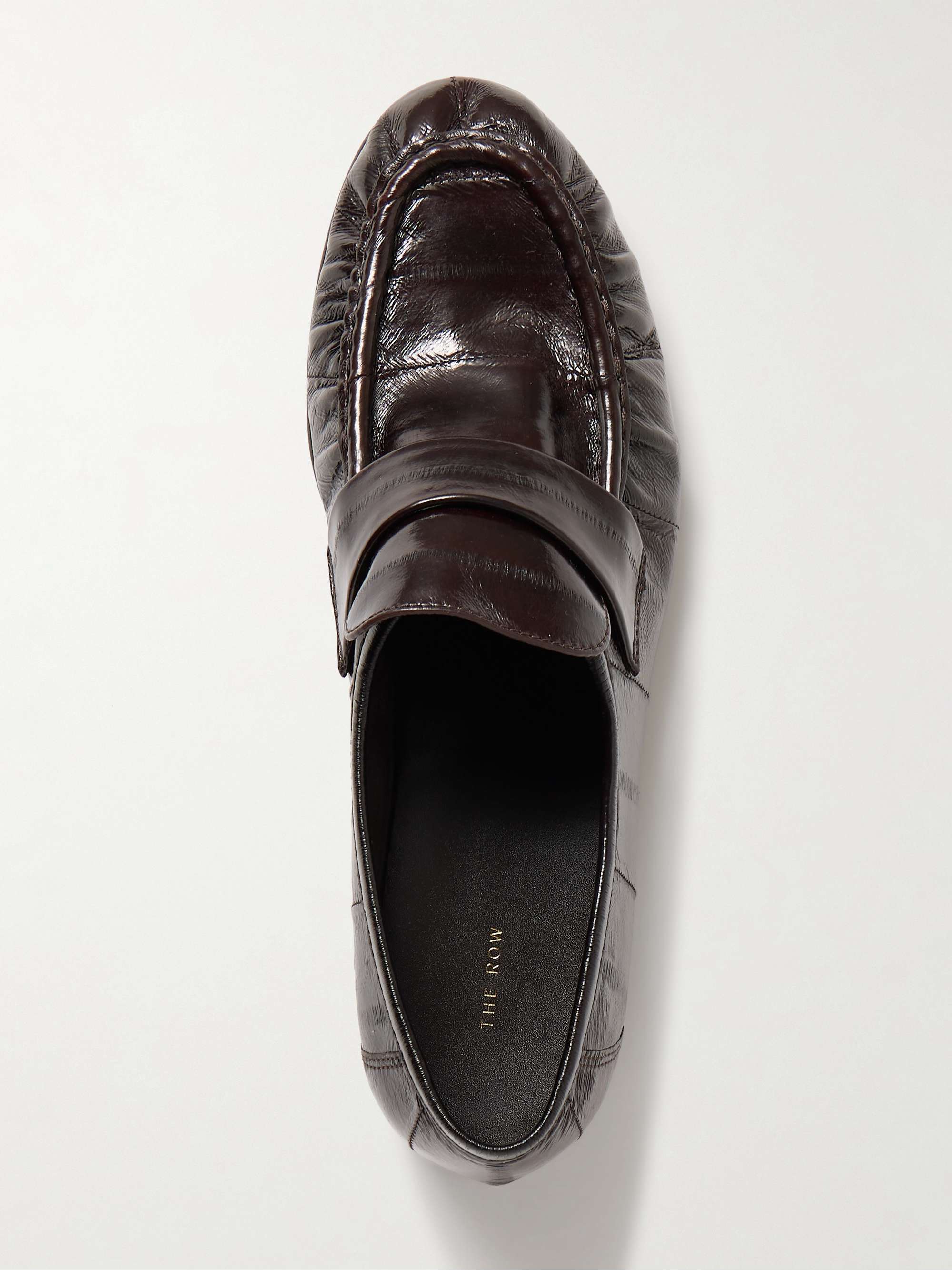 THE ROW Crinkled glossed-leather loafers