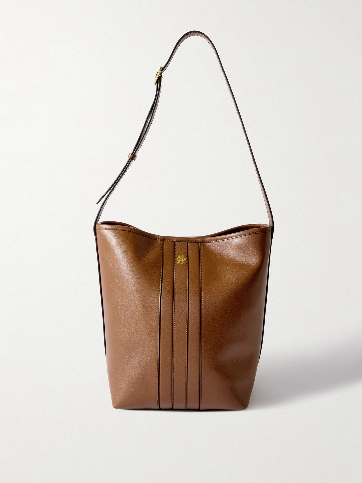 Bally Beckett Paneled Leather Bucket Bag In Brown