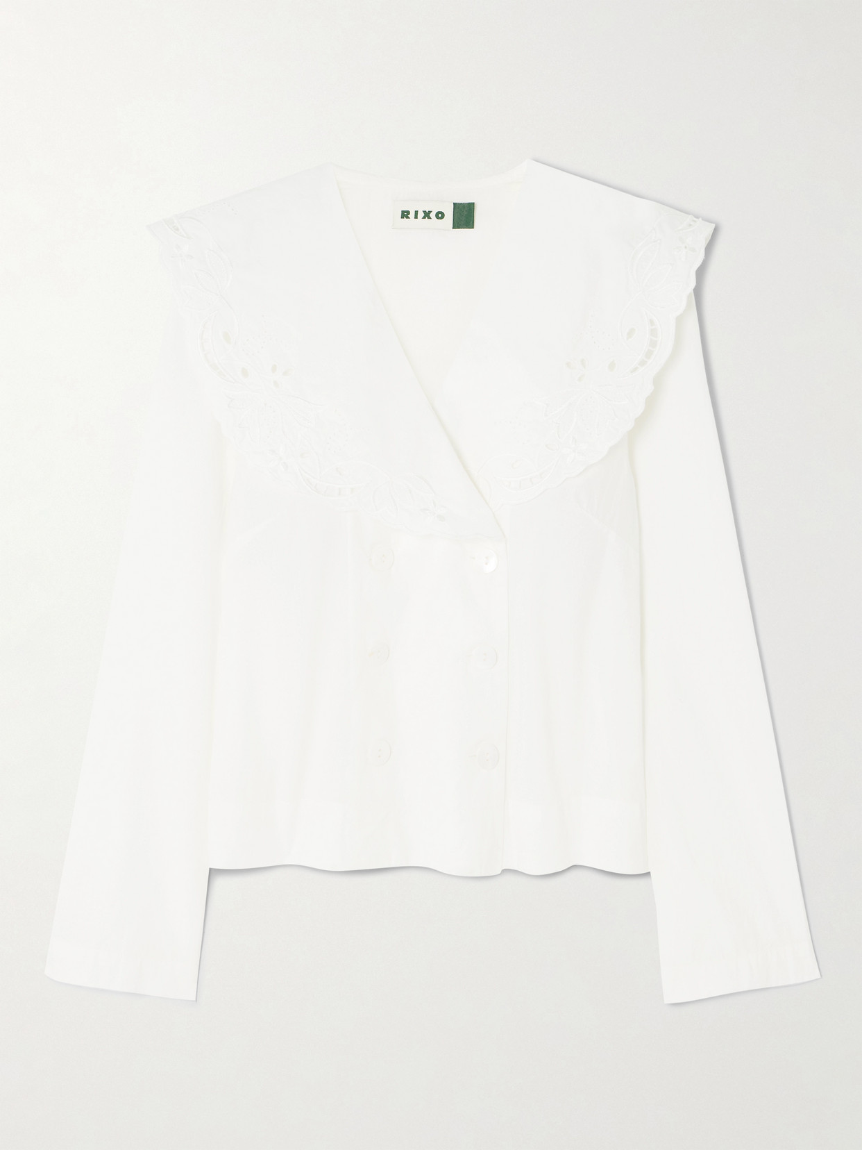 Rixo London Elettrice Double-breasted Broderie Anglaise Cotton-poplin Blouse In Ivory