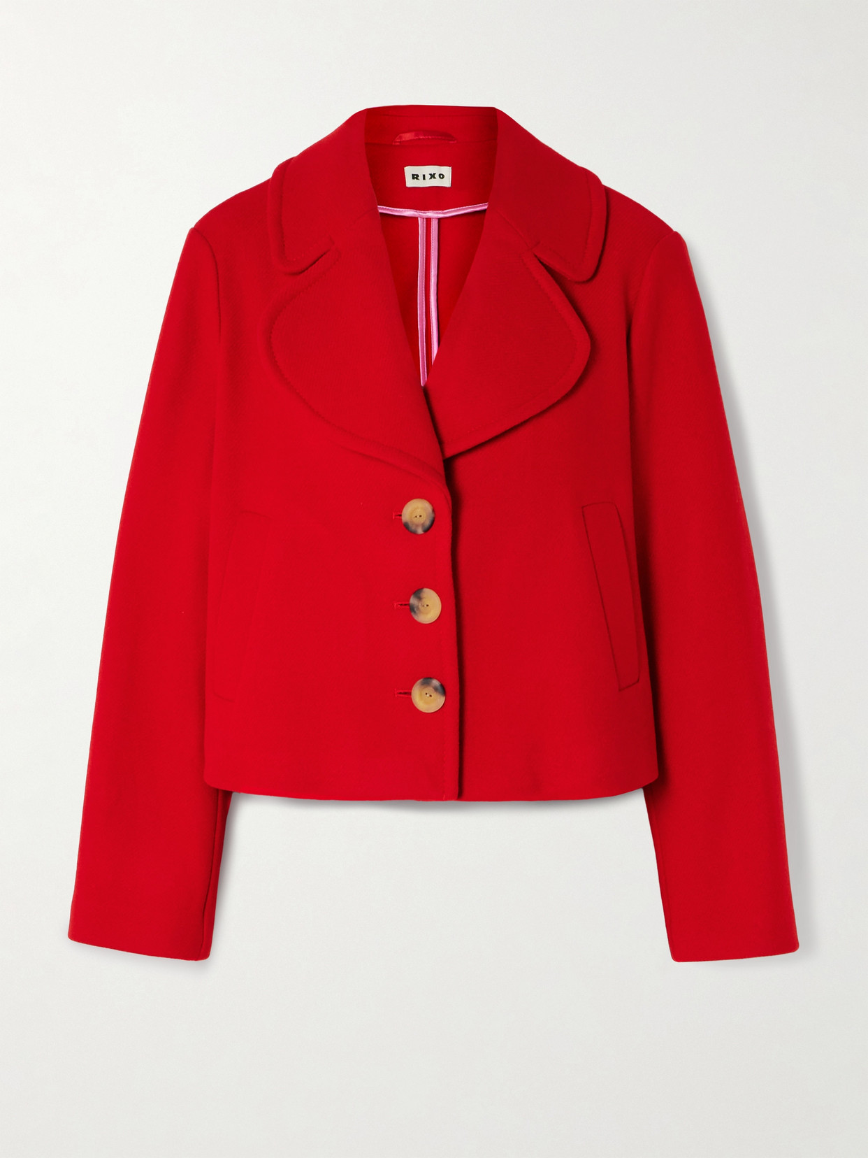Rixo London Keyla Cropped Wool-blend Twill Jacket In Red