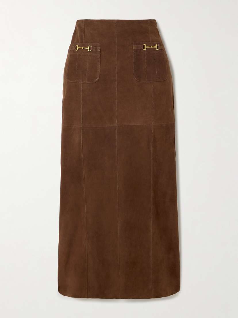 Rixo Edwina Embellished Suede Midi Skirt - UK 6