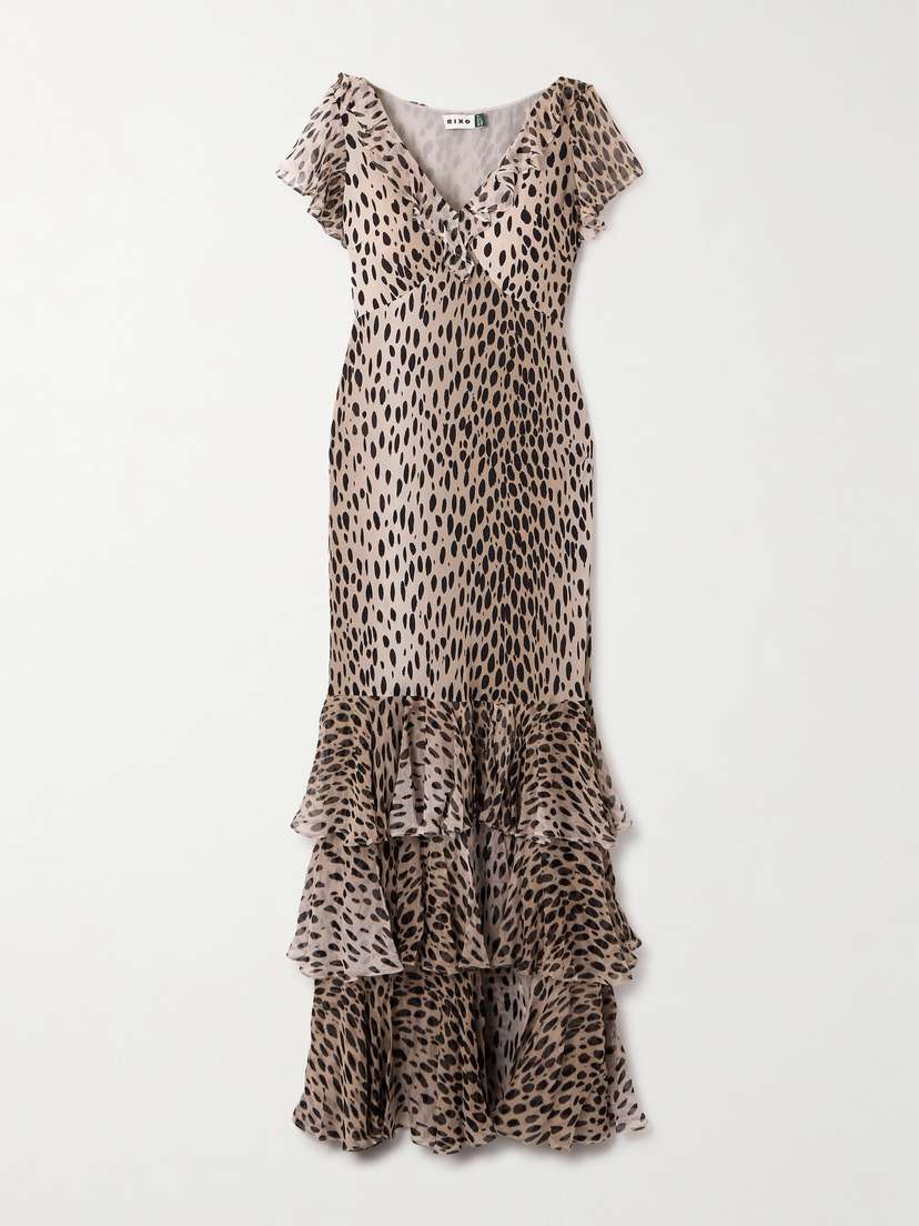 Rixo Amelle Ruffled Tiered Leopard-print Silk-chiffon Gown