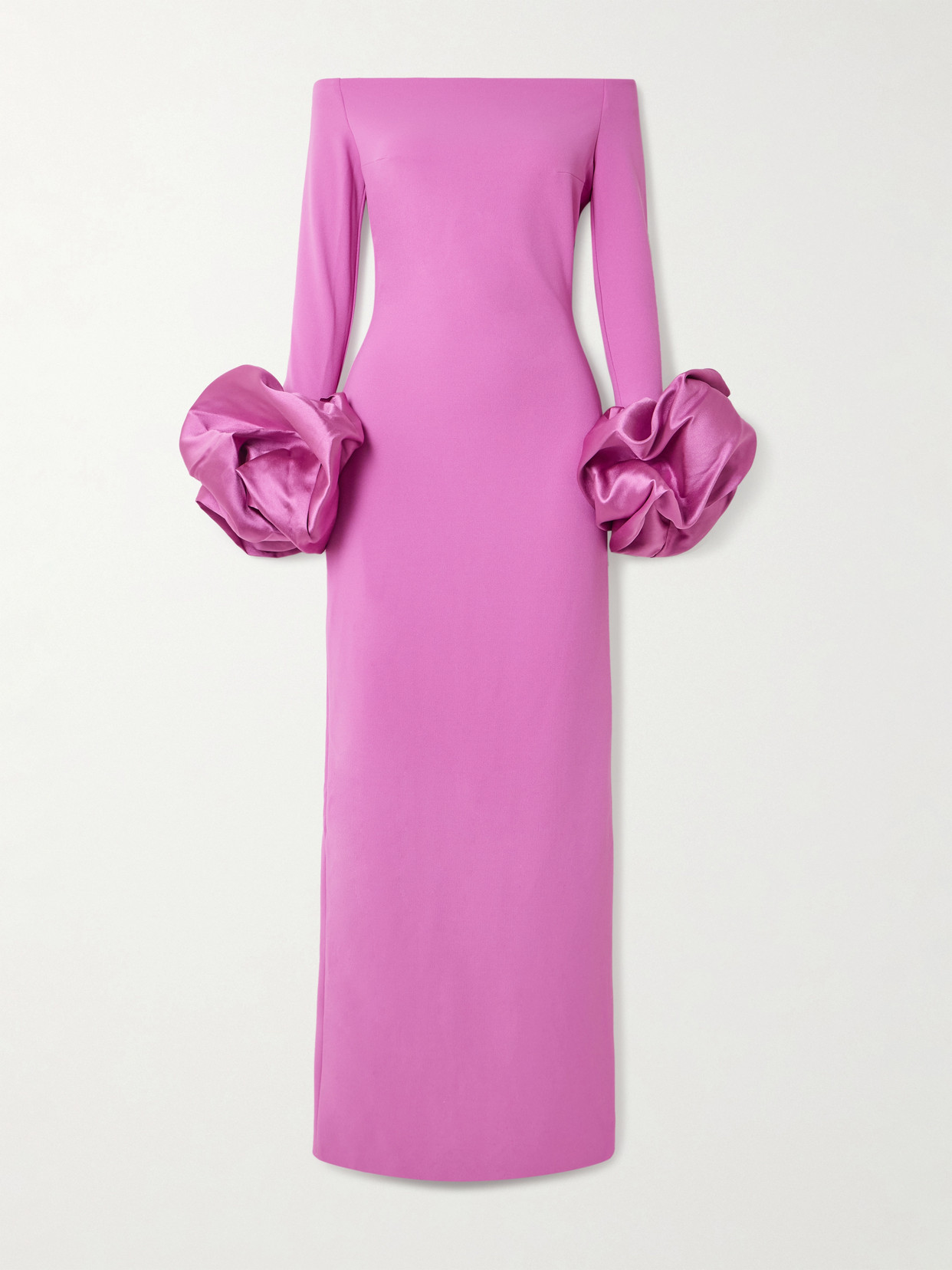 Solace London Talia Pink Long Dress With Bare Shoulders And Sleeves With Ruffles In Twill Woman In Pink